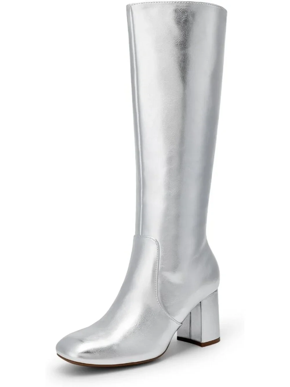 Dream Pairs Women's Silver Square Toe Side Zipper Comfortable Knee High Boots